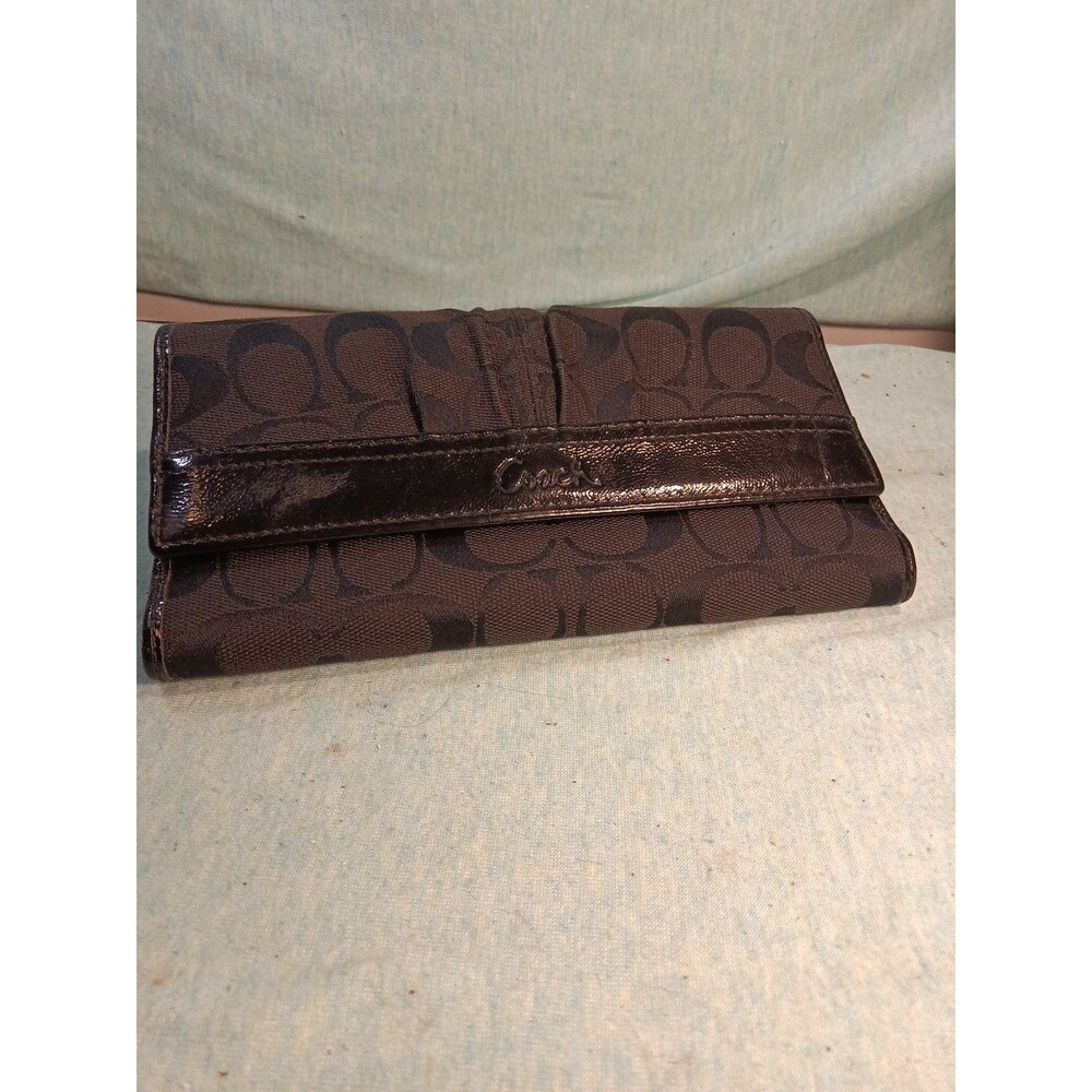 Coach Black Trifold Wallet with Signature Canvas, Leather & Zippered Pocket